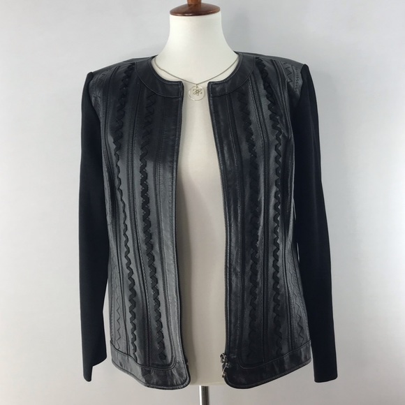 Vintage Nygard Collection Black Leather Front Mixed Media Jacket Size L - Picture 6 of 13